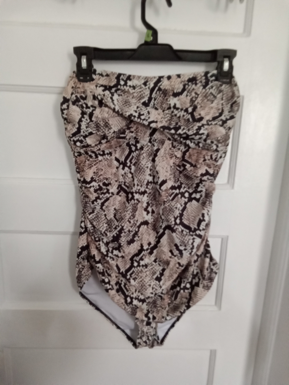 Animal Print Strappless Swimsuit - Beige & Black